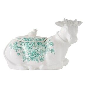 Pioneer Woman Agatha Stoneware Cow Cookie Jar Food Storage Green Gift NEW